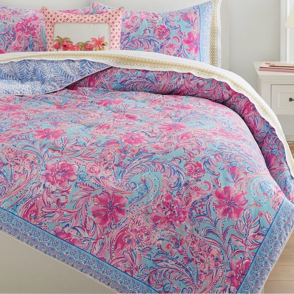 Lilly Pulitzer Pink and Blue Floral Quilt